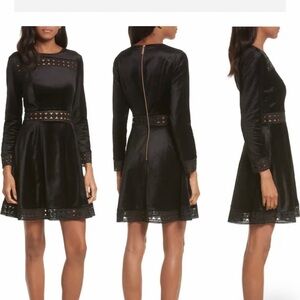 GORGEOUS Ted Baker Velvet Elegant Black Lace Trim Dress